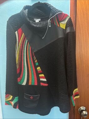 Mirror Image Sweater with Multicolor Wave Panels